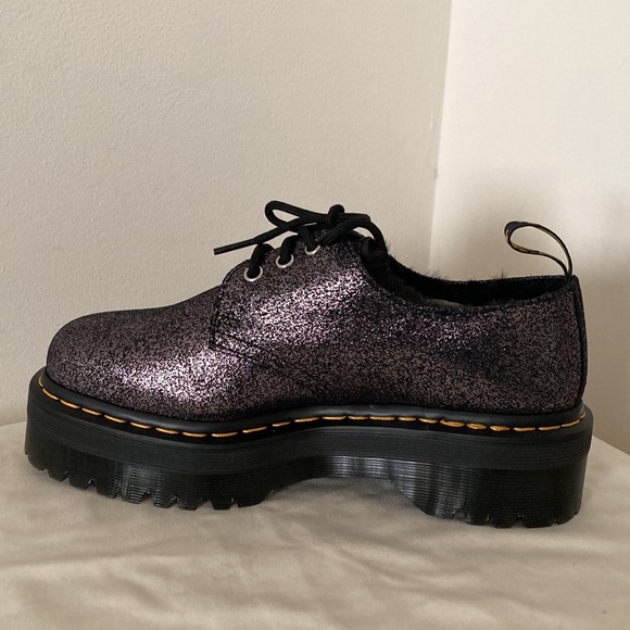 Dr Martens Shoes 1461 Quad Metallic Leather Faux Fur Lined Platform Oxford NWT 9 - Picture 5 of 9